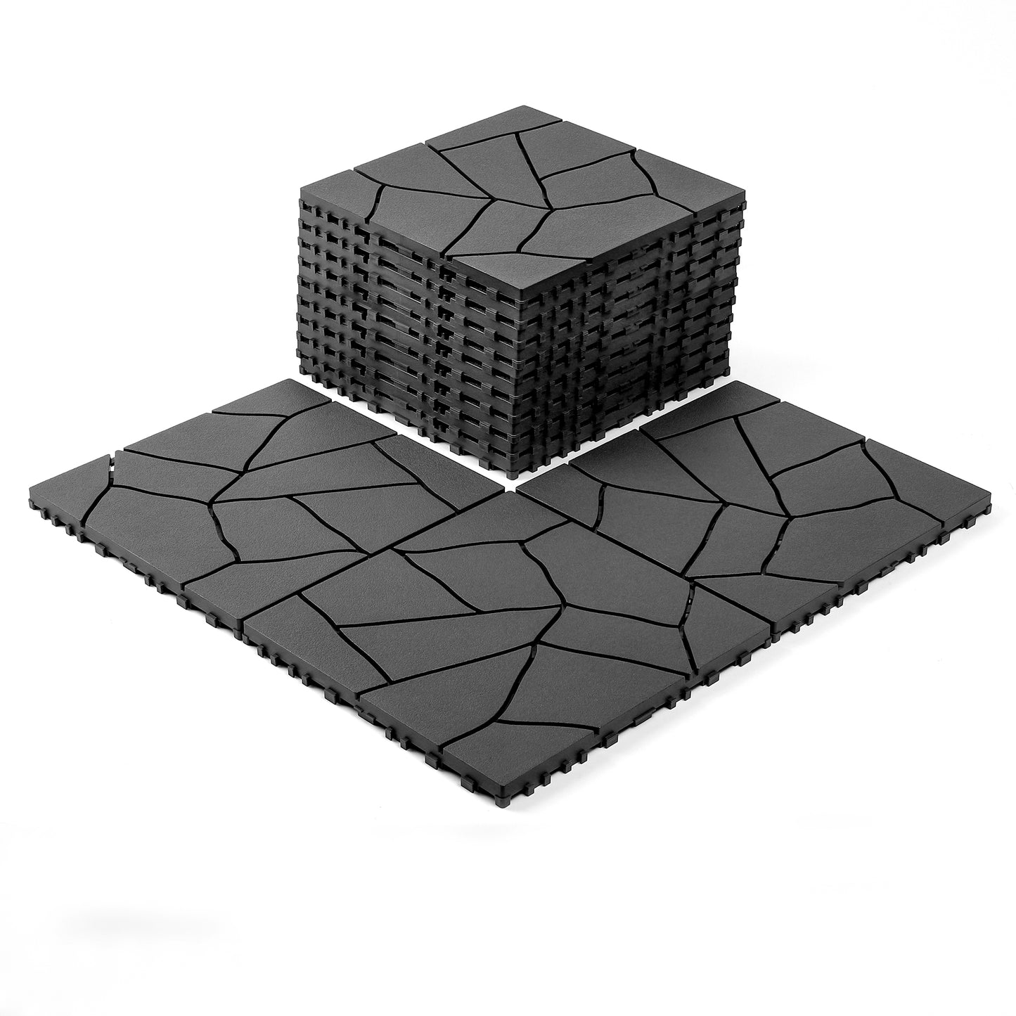Stone Style 12" Patio Deck Tiles, DIY Module Interlocking Decking Tiles Floor Tile Outdoor and Indoor,Easy and Quick Installation Court Tiles for Porch Poolside Balcony Backyard 44pcs,dark gray image 2