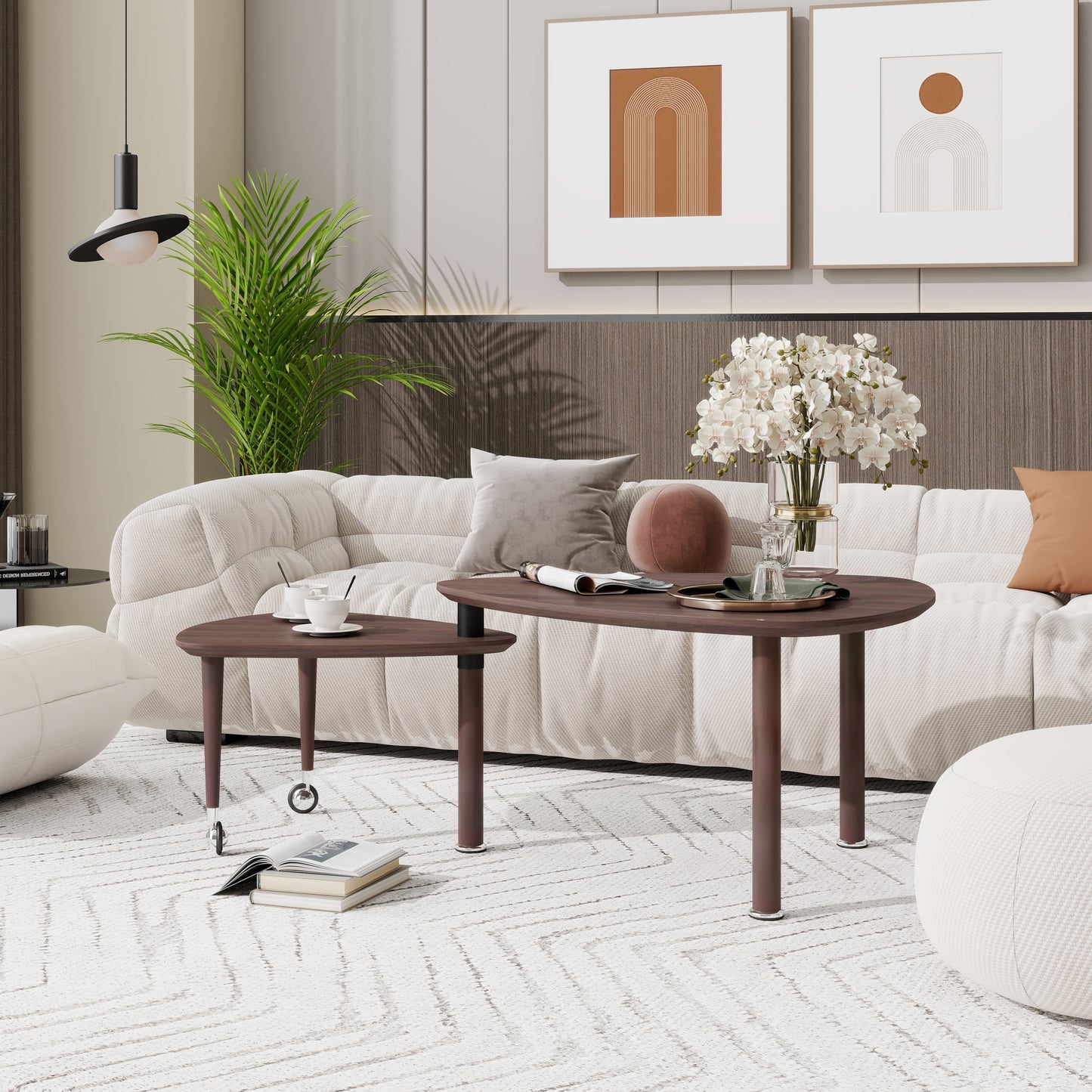 360 degree Rotatable modern Coffee Table for Living Room, solid wood legs with simply assemble Cocktail Table, Rotating Modern Apartment Wood Furniture Walnut / Black / Grey Brown / White image 8