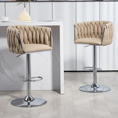 360° Adjustable Swivel Bar Stools Set of 2 with Woven Back - Beige