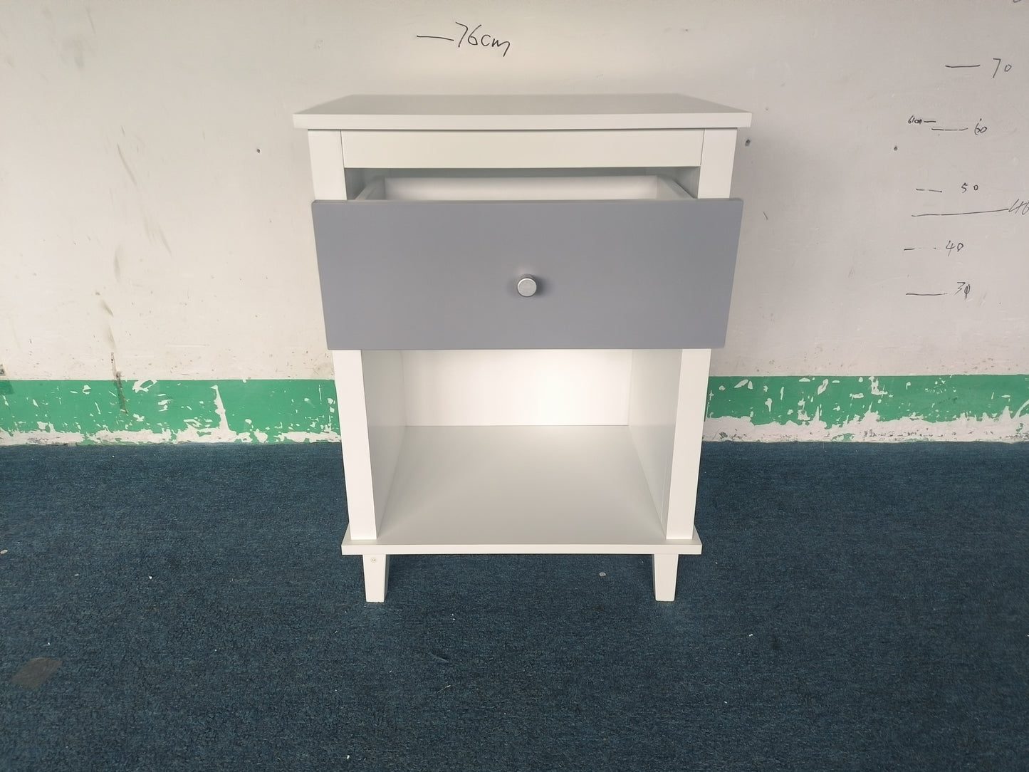 26.77''H Wooden Nightstand with One Drawer One Shelf for Kids, Adults,Gray+Silver handle image 11