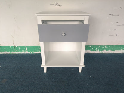 26.77''H Wooden Nightstand with One Drawer One Shelf for Kids, Adults,Gray+Silver handle image 11