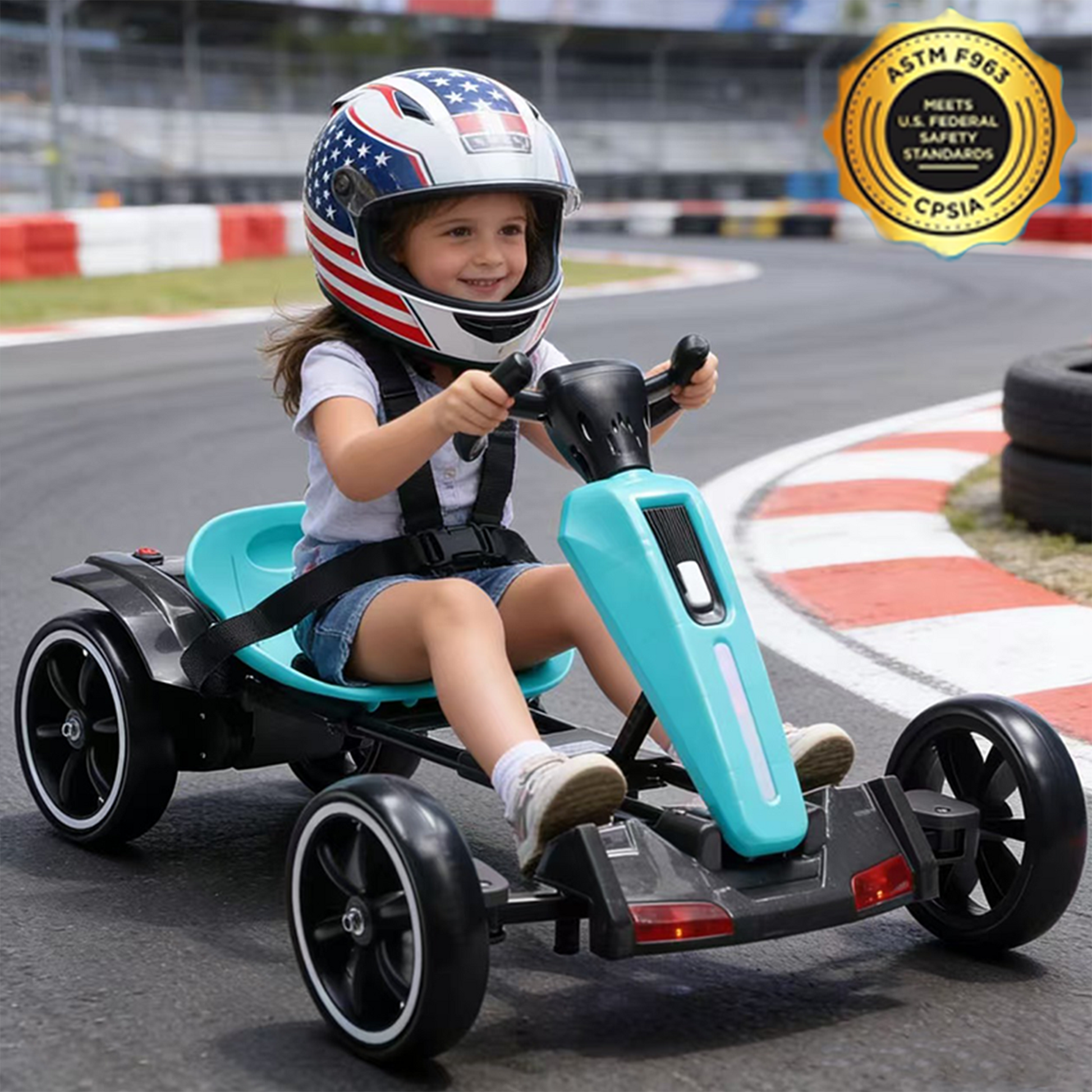 12V electric Kids Pedal Go Kart, Folder Go Kart, Outdoor Ride on Toy with Adjustable Seat, 4 Non-Slip EVA Wheels for Boys and Girls For Age 3-6 Years Old (Light BLUE) image 11