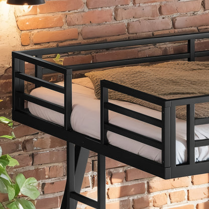 Queen over Queen Bunk Bed with 2 Side Ladders, Metal Bunk Bed with Spdcial Support Leg Design, Low Profile Bunk Bed, Black image 5