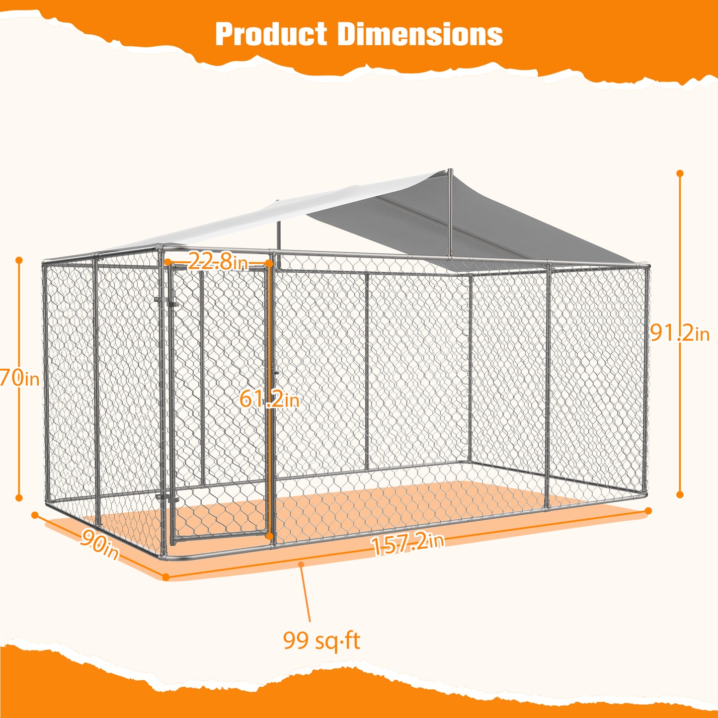 Heavy Duty Outdoor Dog Kennel 13.1x7.5x7.6 ft, Galvanized Chain Link Playpen with Waterproof Anti-UV Cover, Secure Lock, Large Exercise Pen for Puppy & Small Pets image 2