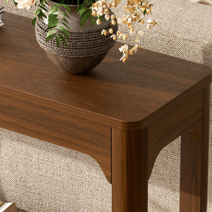 55.1-inch curved-leg storage table, ideal for entryways, slim wooden side table that can be placed behind a sofa, perfect for entryways, hallways, and doorways. Walnut,55.1"L*11.8"W*31.1"H image 11
