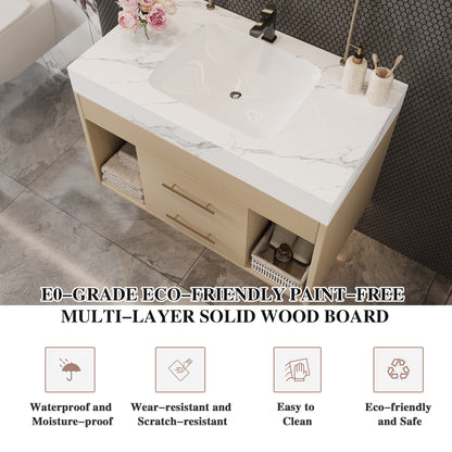 29.9" Modern Floating Bathroom Vanity with Sintered Stone Top Ceramic Undermount Sink Wall-Mounted for Small Bathrooms, Apartment image 12