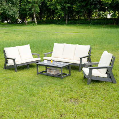 HIPS 3 Seater Sofa with Cushion, Outdoor Garden Sofa, Sofa Set for Porch, Poolside, Terrace, and Yard Grey/Beige image 12