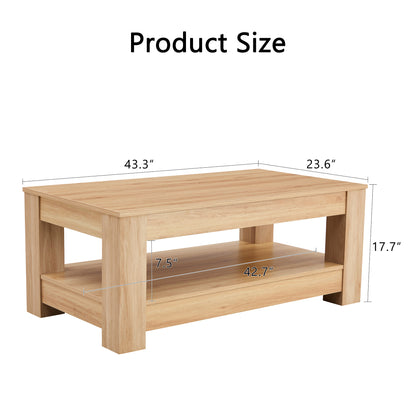 A modern and practical Natural Wood coffee table. The double layered coffee table is made of MDF material. Suitable for living room, bedroom, and study image 4