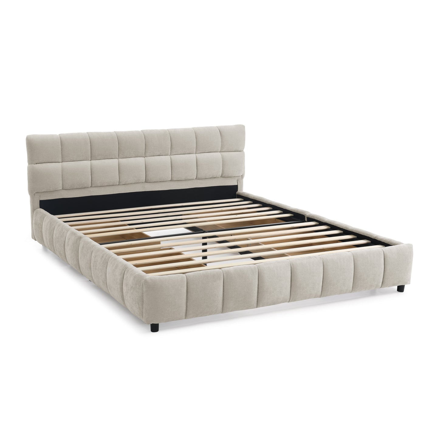 Queen Size Upholstered Bed,comfortable upholstered bed frame, Chenille fabric, with headboard and solid bed frame. With drawer for storage.-Beige(88.5''*68.5''*31'') image 10