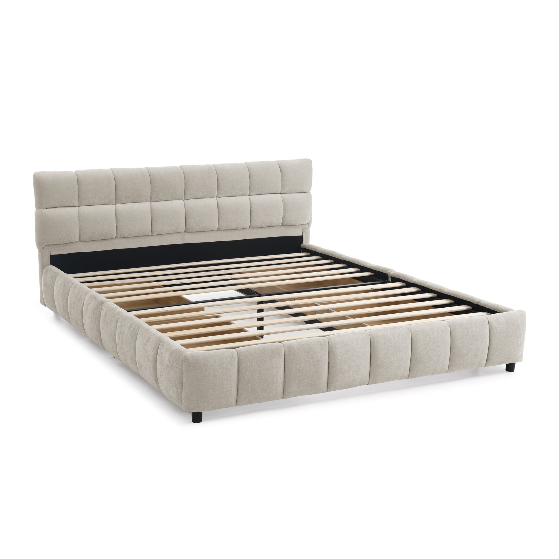 Queen Size Upholstered Bed,comfortable upholstered bed frame, Chenille fabric, with headboard and solid bed frame. With drawer for storage.-Beige(88.5''*68.5''*31'') image 10