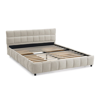 Queen Size Upholstered Bed,comfortable upholstered bed frame, Chenille fabric, with headboard and solid bed frame. With drawer for storage.-Beige(88.5''*68.5''*31'') image 10