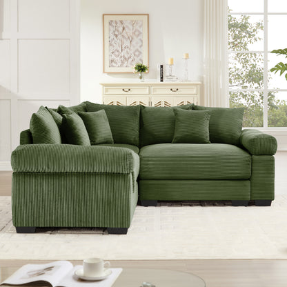 Oversized Cloud Modular Sectional Couch,Convertible Sectional Couches Deep Seat Extra-Wide Armrests, 10 Throw Pillows Premium Corduroy Fabric, Ergonomic Design,Easy Assembly, For Living Rooms,Green image 3