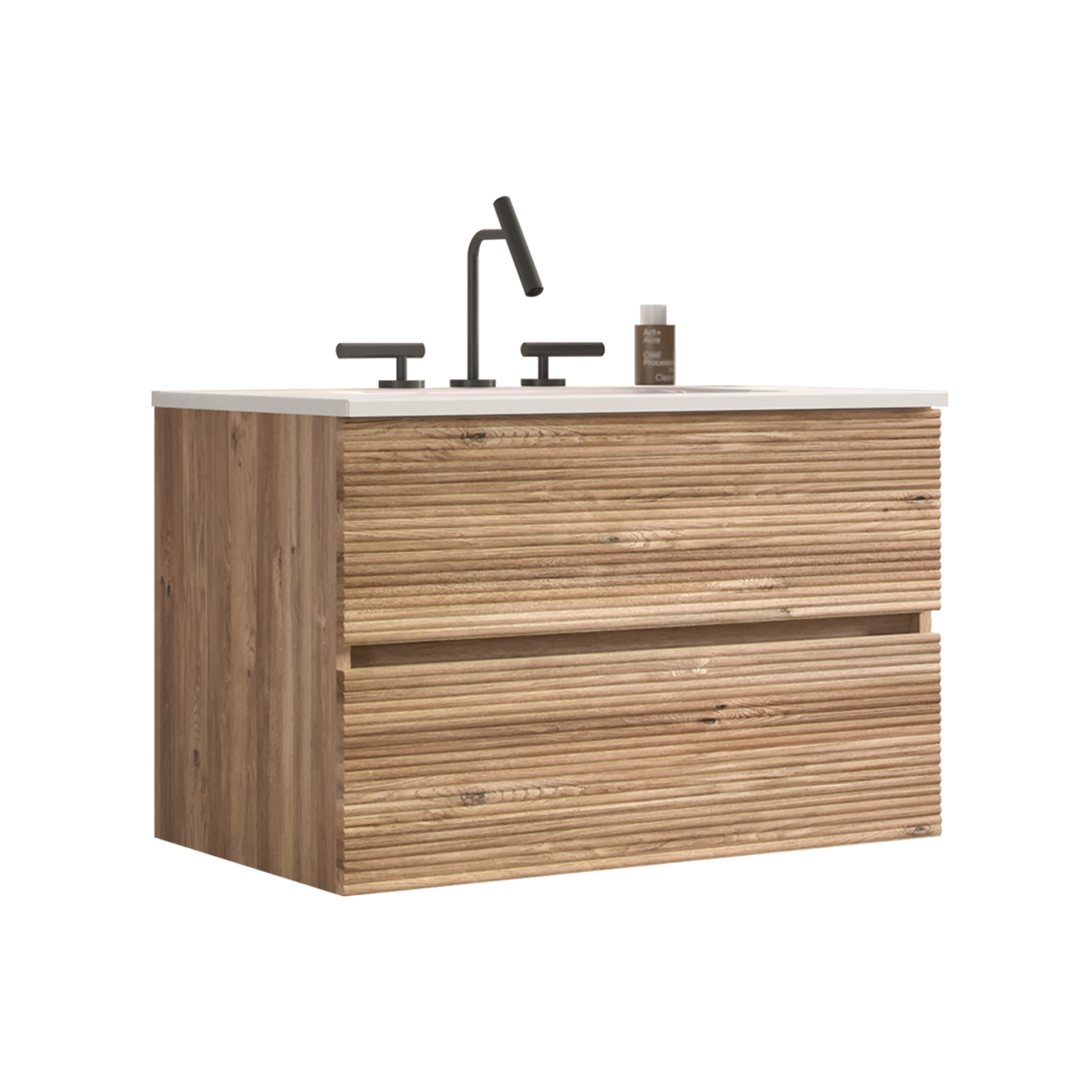 Gloria 30" Wall Mounted Rough Oak&Rough Oak Bathroom Vanity with Integrated Ceramic Sink with Overflow, with 3 holes, Large Storage Floating Bathroom Vanity for Modern Bathroom, KD image 9