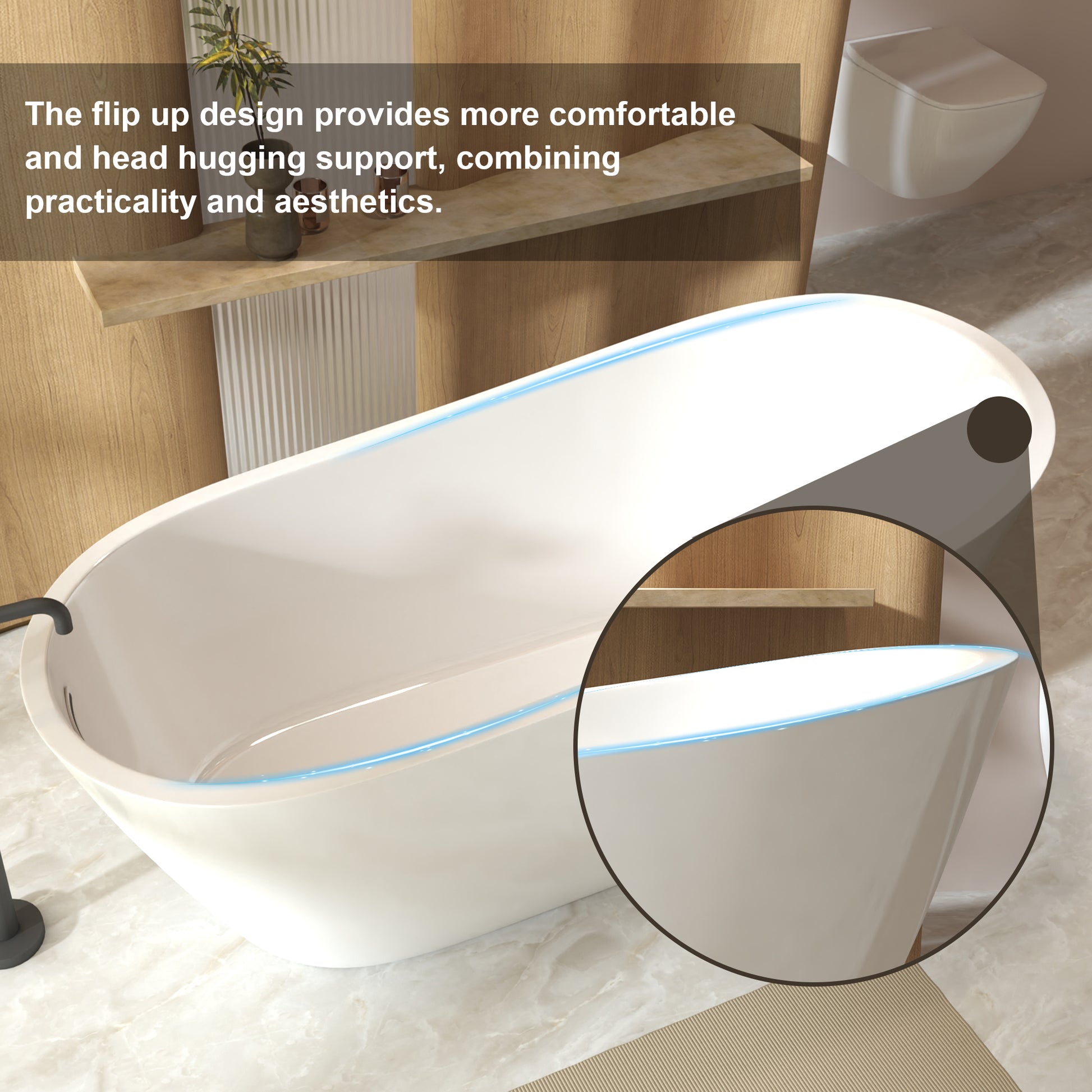 59"Special-shaped Freestanding Slipper Bathtub: Gloss White Finish, Chrome Overflow & Pop-Up Drain, cUPC Certified image 5