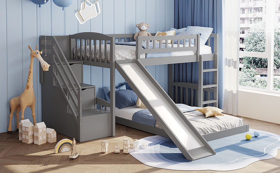 Stairway Twin over Twin Bunk Bed with Two Drawers and Slide, Gray(OLD SKU:LT100156AAE-1) image 3