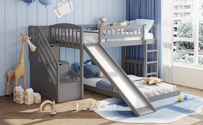 Stairway Twin over Twin Bunk Bed with Two Drawers and Slide, Gray(OLD SKU:LT100156AAE-1) image 3