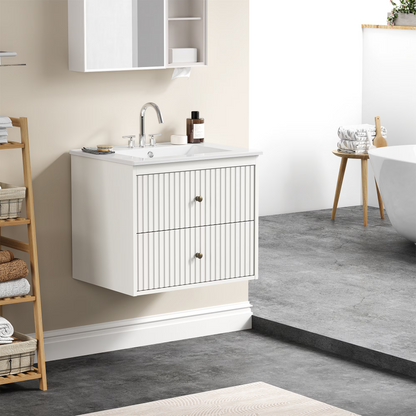 24'' Bathroom Vanity with Sink Set, Floating Bathroom Storage Cabinet with Doors and Drawers, Modern Vanity Sink Cabinet Wall Mount with Painted Surface, White image 1