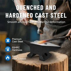 Cast Steel Anvil, 22 Lbs(10kg) Single Horn Anvil with Large Countertop and Stable Base, High Hardness Rugged Round Horn Anvil Blacksmith, for Bending, Shaping