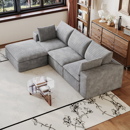 102" Cloud Sofa,Corduroy Fabric,Deep Seat Couches,Double-layer design,Removable Cushion,No Assembly, DIY Combination for Living room, Bedroom,Conference room,Apartment,Grey image 5