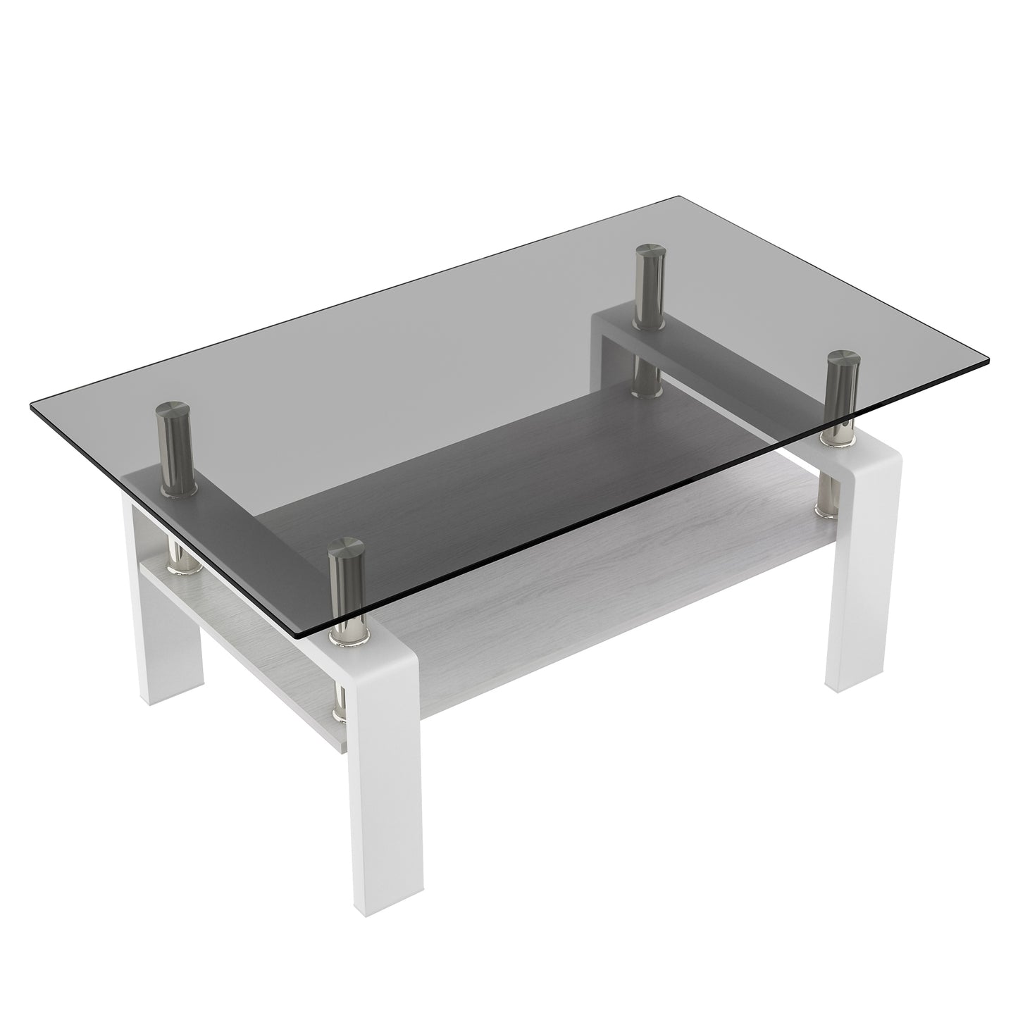 Rectangle Coffee Table, Tempered Glass Tabletop with MDF Layer, Modern Table for Living Room, Gray Glass image 8