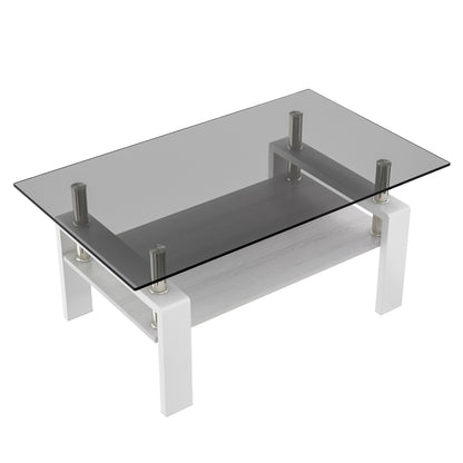 Rectangle Coffee Table, Tempered Glass Tabletop with MDF Layer, Modern Table for Living Room, Gray Glass image 8
