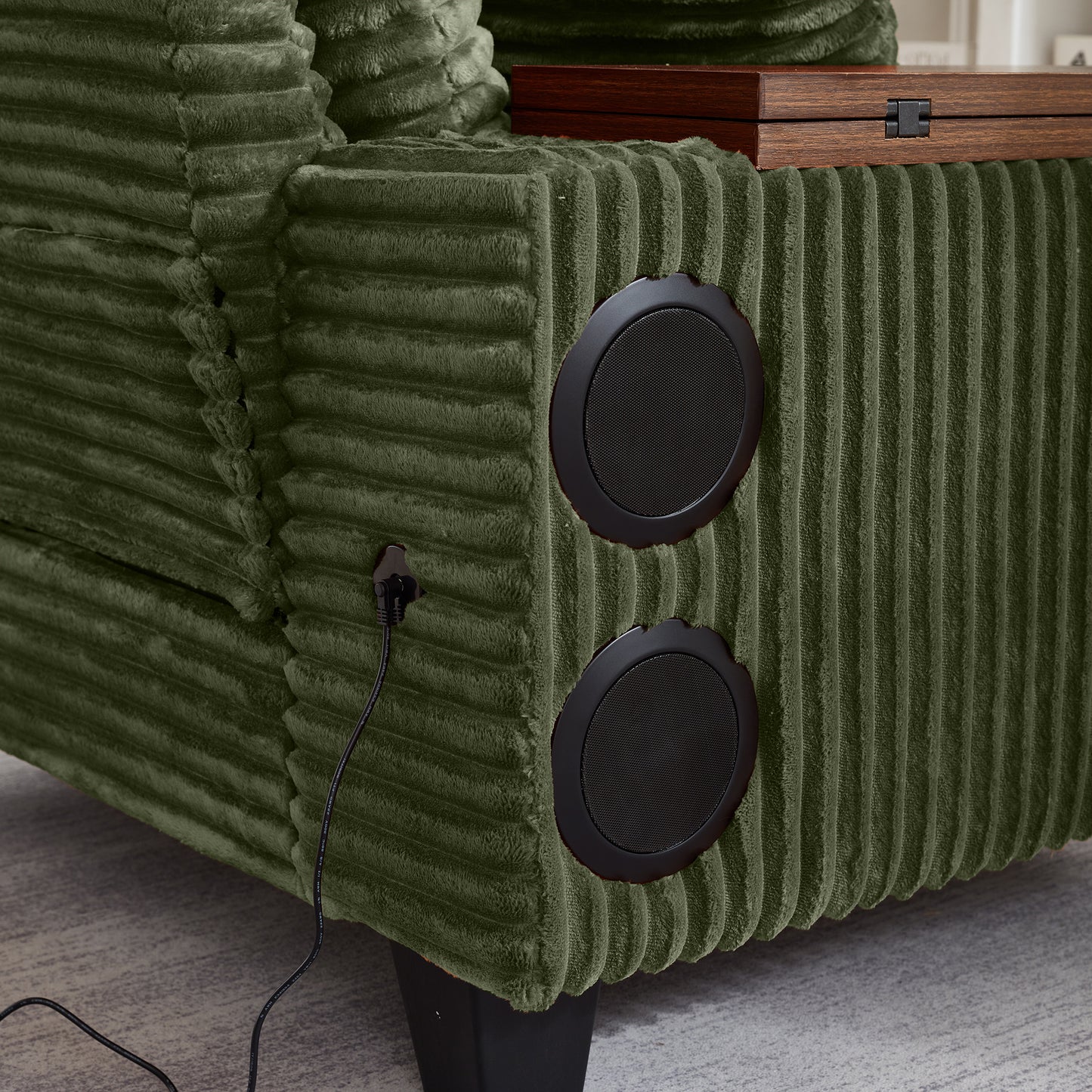 Fluffy Corduroy Storage Armrest Sofa,Single Versatile Seat with Ottoman,Cup Holder,Bluetooth Speaker,USB Ports,180°Rotating Table Board,For Living Room,Bedroom and Apartment image 10