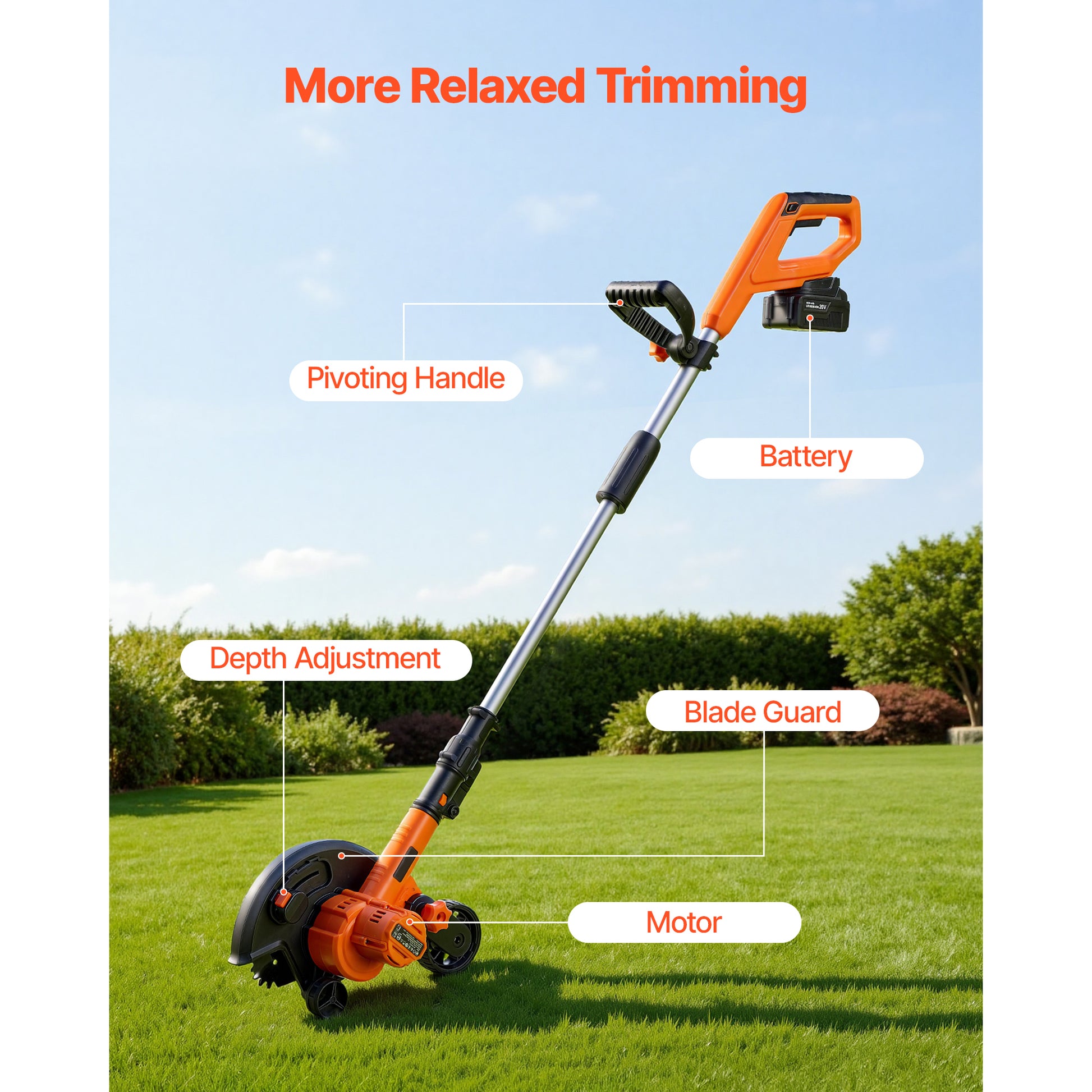 Lawn Edger, 8.8-inch Blade Length, Battery Powered Cordless Edger Lawn Tool, with 3-Position Blade Depth, 4000 mAh Battery and Charger Included, for Lawns, Driveways, Yards, and Sidewalk Edges image 6
