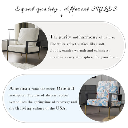 Upholstered Accent Chair, Velvet Lounge Arm Chair with Solid Wood Frame, Living Room Chairs with Metal Legs for Reading Chair for Balcony, Living Room and Bedroom, White image 4