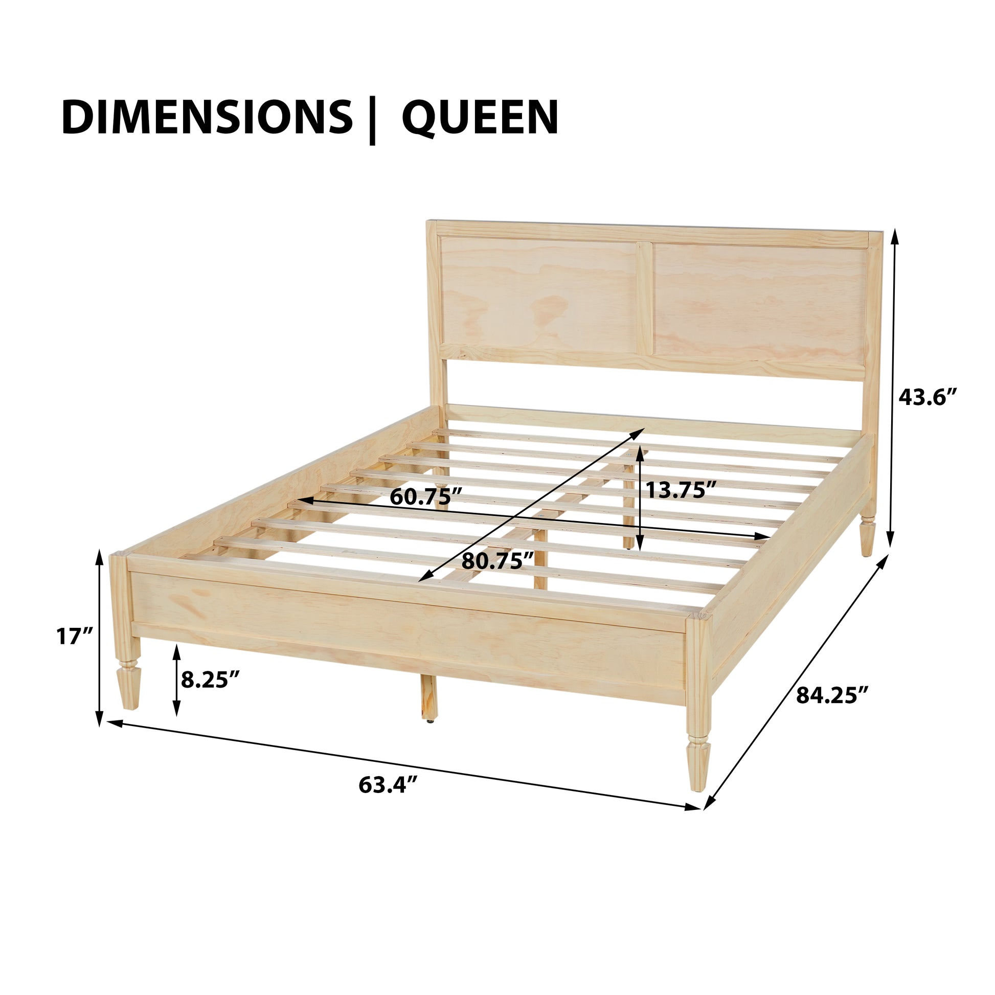 Queen Size Wood Platform Bed Frame with Classic Panel Headboard, Wooden Slats Support, No Box Spring Needed, Easy Assembly, Natural image 3