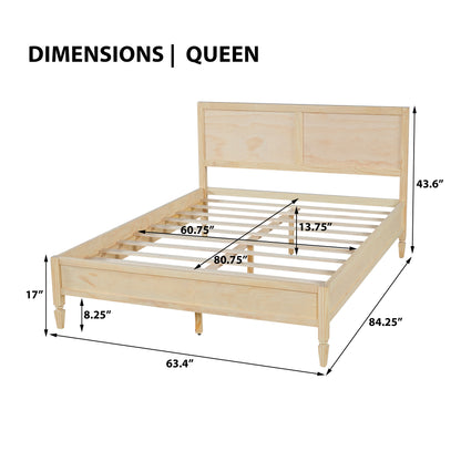 Queen Size Wood Platform Bed Frame with Classic Panel Headboard, Wooden Slats Support, No Box Spring Needed, Easy Assembly, Natural image 3