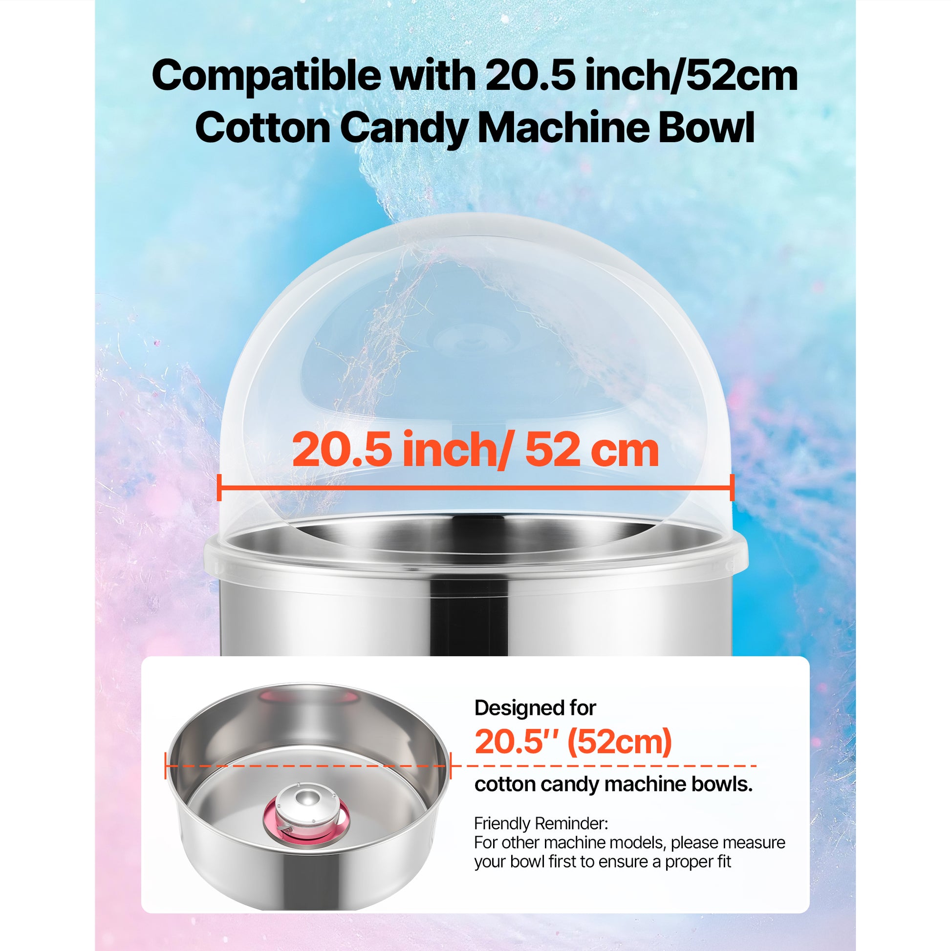 Cotton Candy Machine Cover, Transparent Acrylic Dome Bubble Shield, Cotton Candy Machine Bubble Shield Compatible with 20.5in Cottons Candies Machines Bowl for Party, Shops, Bottom Groove Design image 8