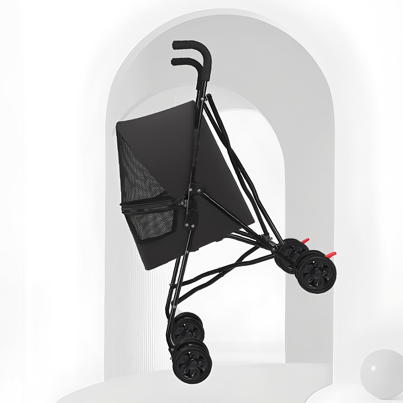 Pet Stroller for Small Dogs Cats with Mesh Ventilation, Lightweight Foldable Design, Cup Holder, Black image 4