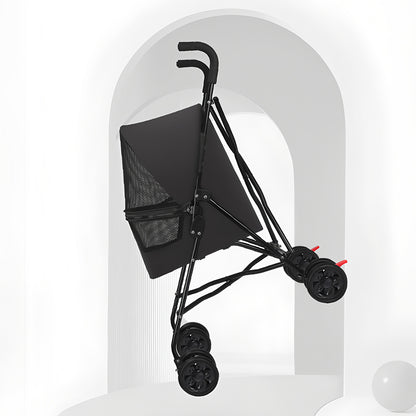Pet Stroller for Small Dogs Cats with Mesh Ventilation, Lightweight Foldable Design, Cup Holder, Black image 4