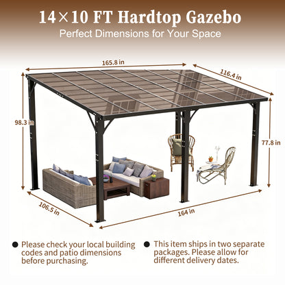 14x10 FT Hardtop Gazebo, Heavy Duty Outdoor Pergola with Tinted Polycarbonate Roof, UV & Snow Resistant, Rustproof Aluminum Frame – For Patio, Backyard, Garden, Carport image 2