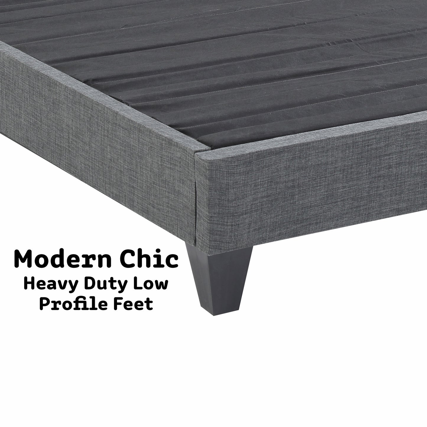 Contemporary Grey Upholstered Platform Bed, Polyester Fabric Bed Frame, Reinforced Support Geometric Foot Platform Bed No Box Spring Needed, Easy Assembly,King image 7