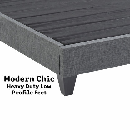 Contemporary Grey Upholstered Platform Bed, Polyester Fabric Bed Frame, Reinforced Support Geometric Foot Platform Bed No Box Spring Needed, Easy Assembly,King image 7