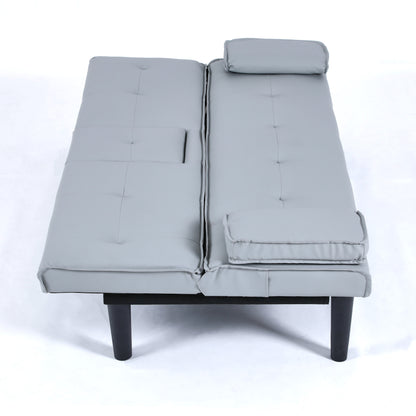The 67-inch light gray PVC multi-functional sofa bed, with a foldable and cup holder design, makes it extremely convenient to turn the living room into a guest room image 12