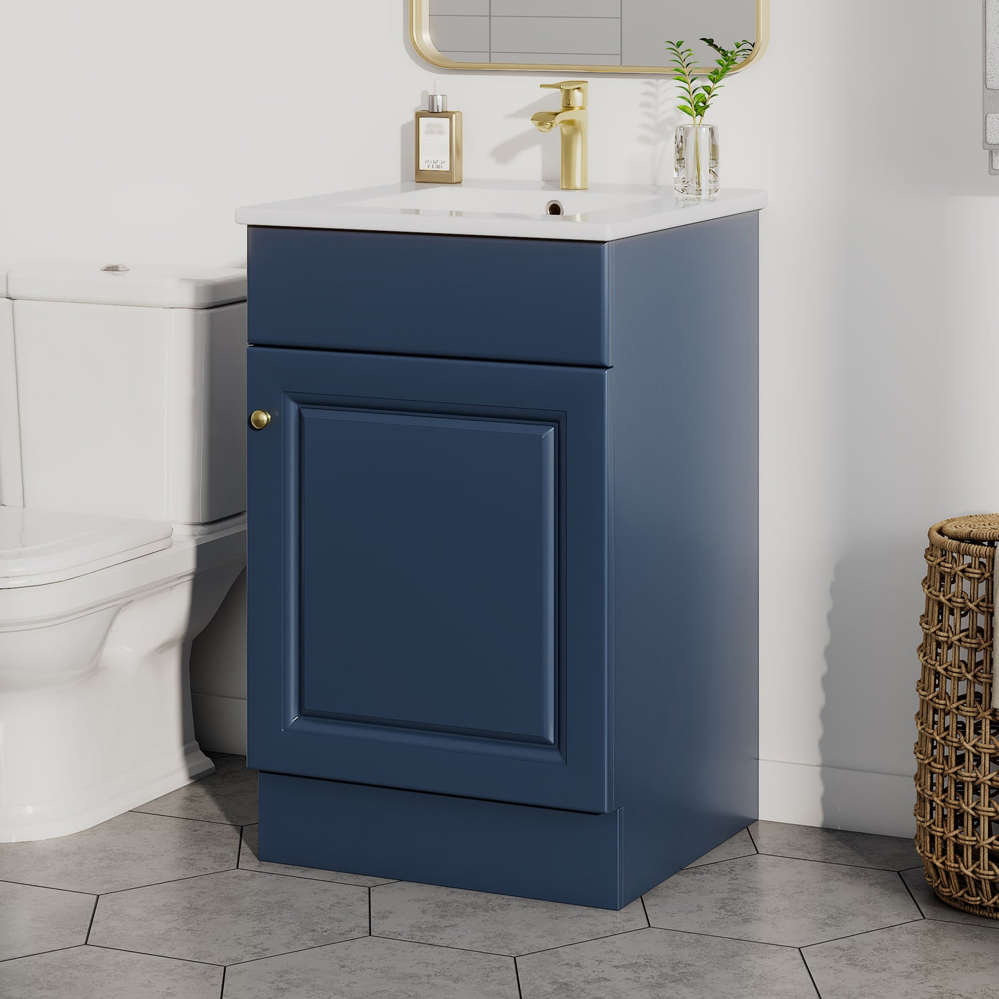 [Video] 20" Bathroom Vanity with Sink, Vanity Cabinet with Door Shelf and Adjustable Shelf, Blue image 2
