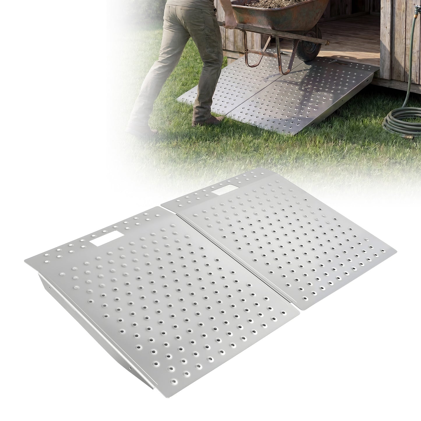 Threshold Ramp for Doorways, 29.5 x 24.3 in, Platform Aluminum Wheelchair Ramp, Non-Slip Door Threshold Ramps, 750 lbs Load Capacity, for Home Steps, Curbs, Wheelchairs, Walkers, Scooter, Carts image 10