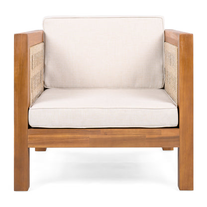 Acacia Wood Outdoor Club Chair with Beige Rope Arm and Beige Cushions,400 lbs Capacity image 11