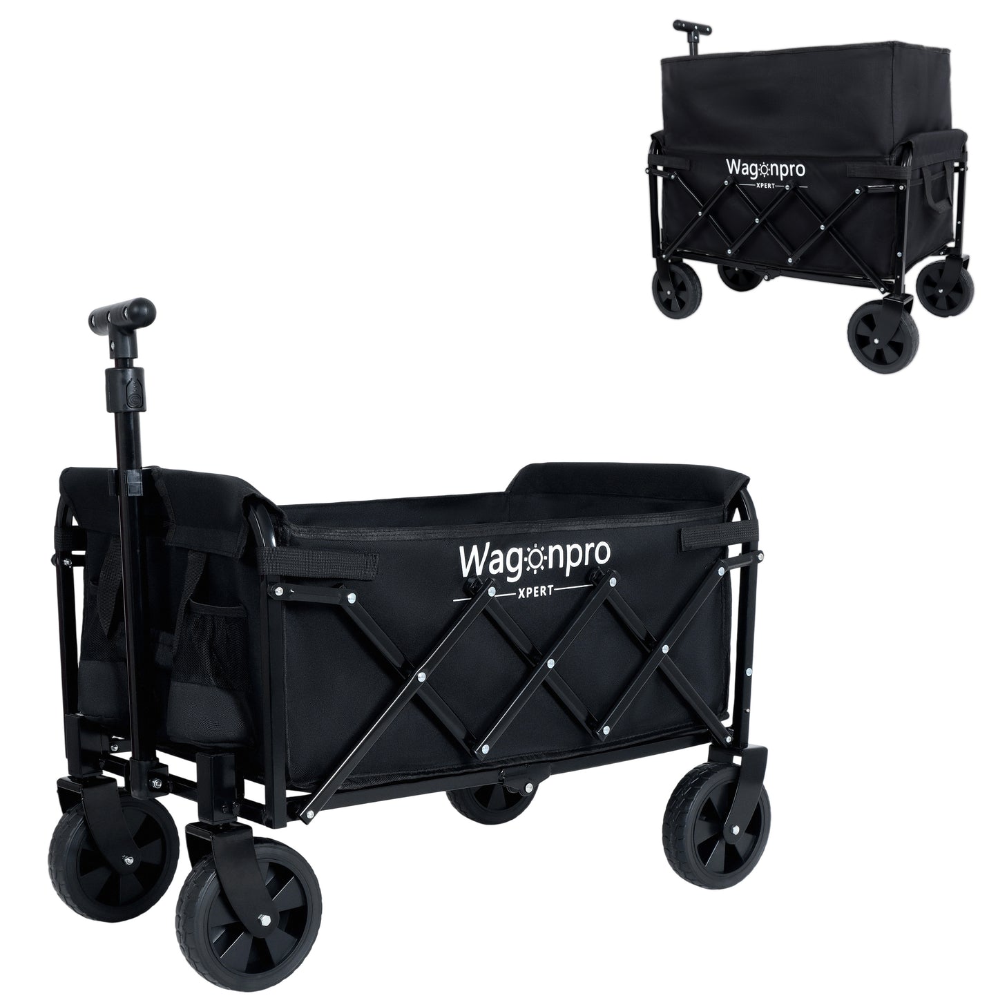 Expandable Dual-Layer Utility Wagon with 100% Extra Space - 225lbs Grocery Cart for Camping, Shopping, Sports, Gardening, Fishing, Black image 2