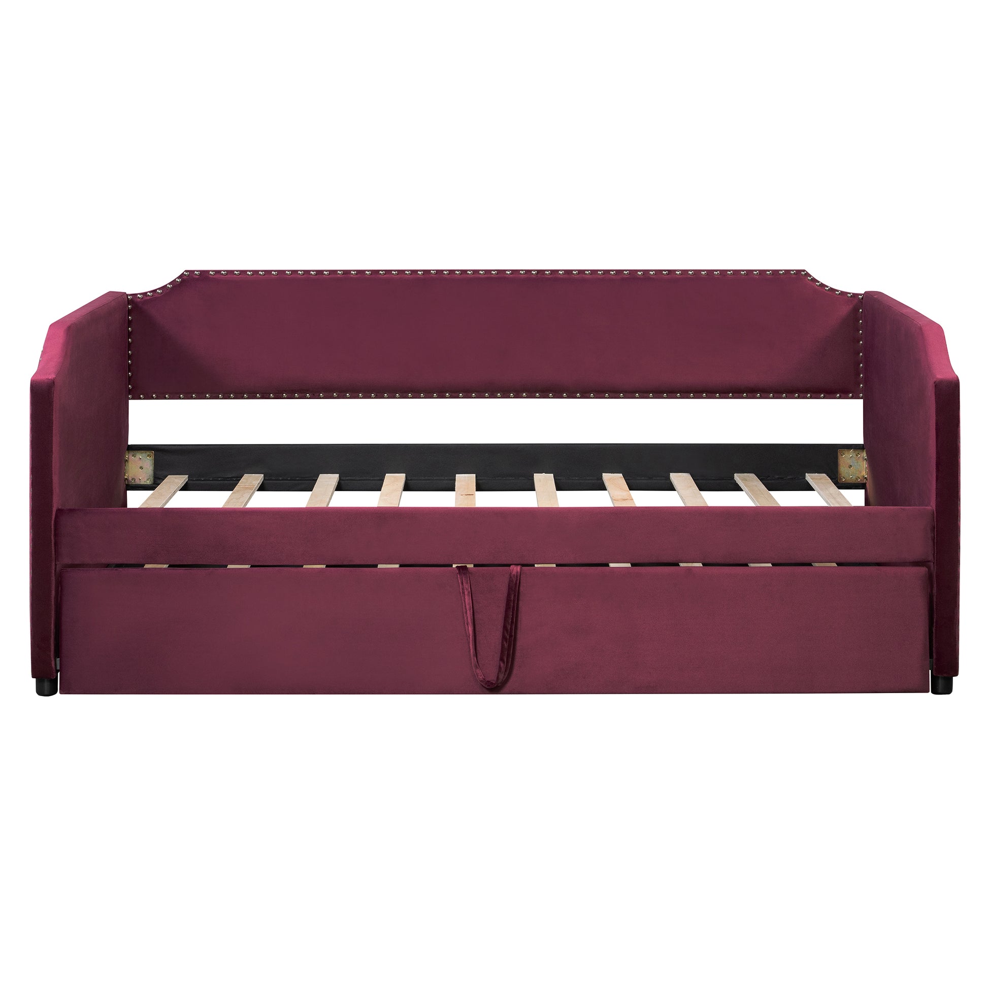 Twin Size Velvet Upholstered Daybed with Pop Up Trundle, Wine Red image 6