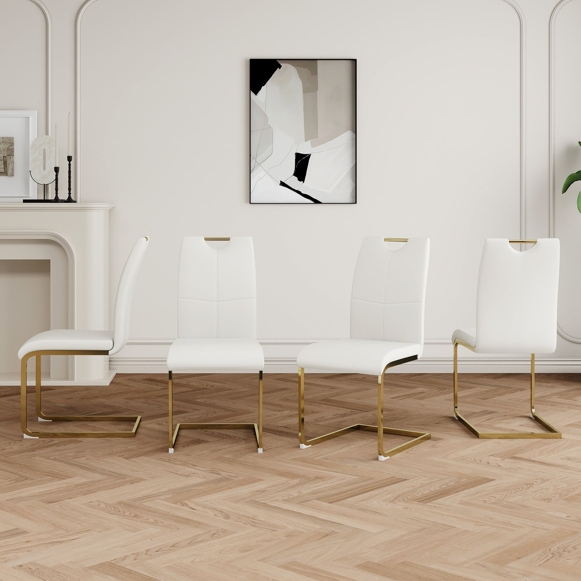 Modern Dining Chairs with Faux Leather Padded Seat Dining Living Room Chairs Upholstered Chair with gold Metal Legs Design for Kitchen, Living, Bedroom, Dining Room Side Chairs Set of 4 image 3