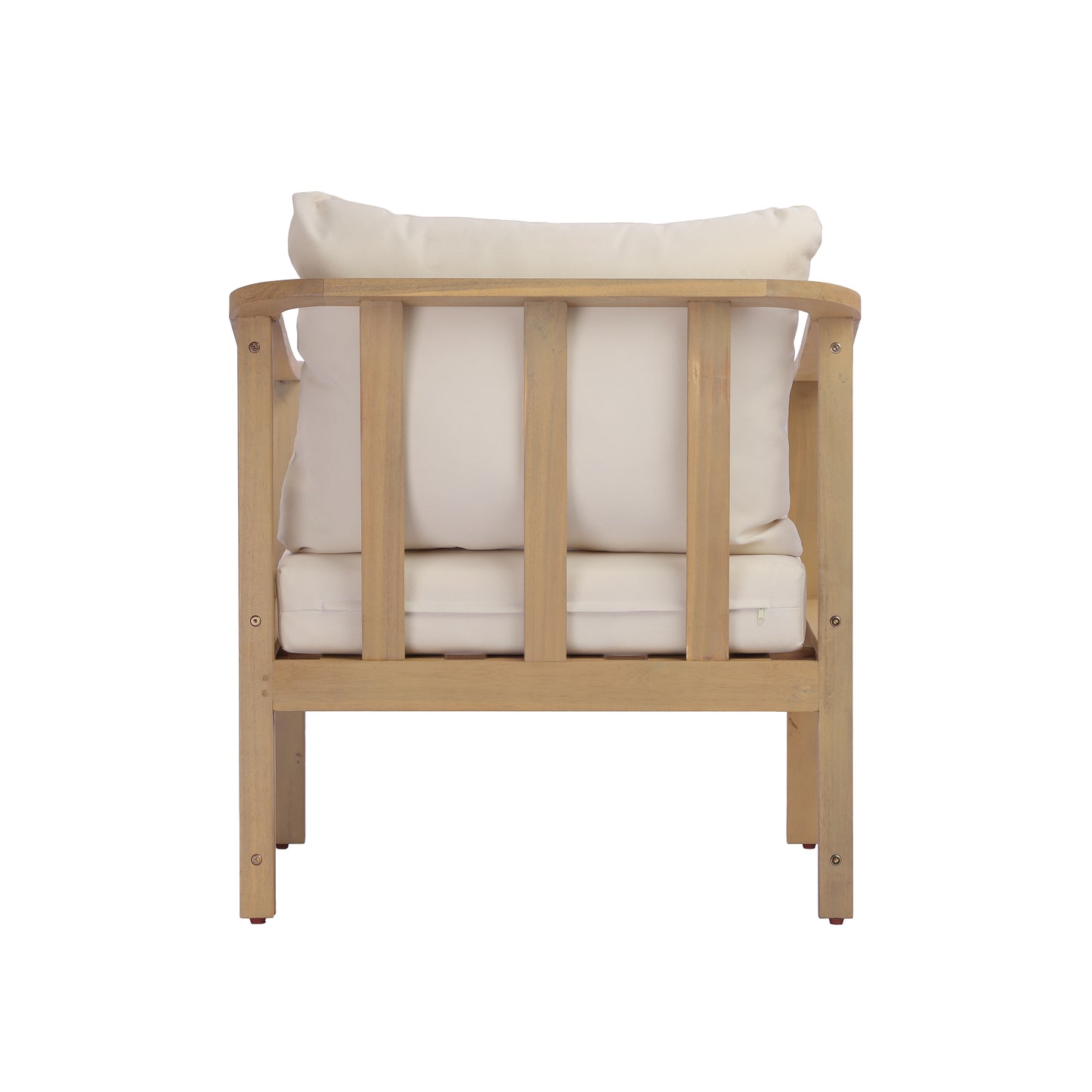 Acacia wood patio furniture club chair,26.38" deep seat design with soft cushion, slatted wood backrest,suitable for porches,gardens,backyards,and balconies (Light Teak+Cream Cushion) image 7