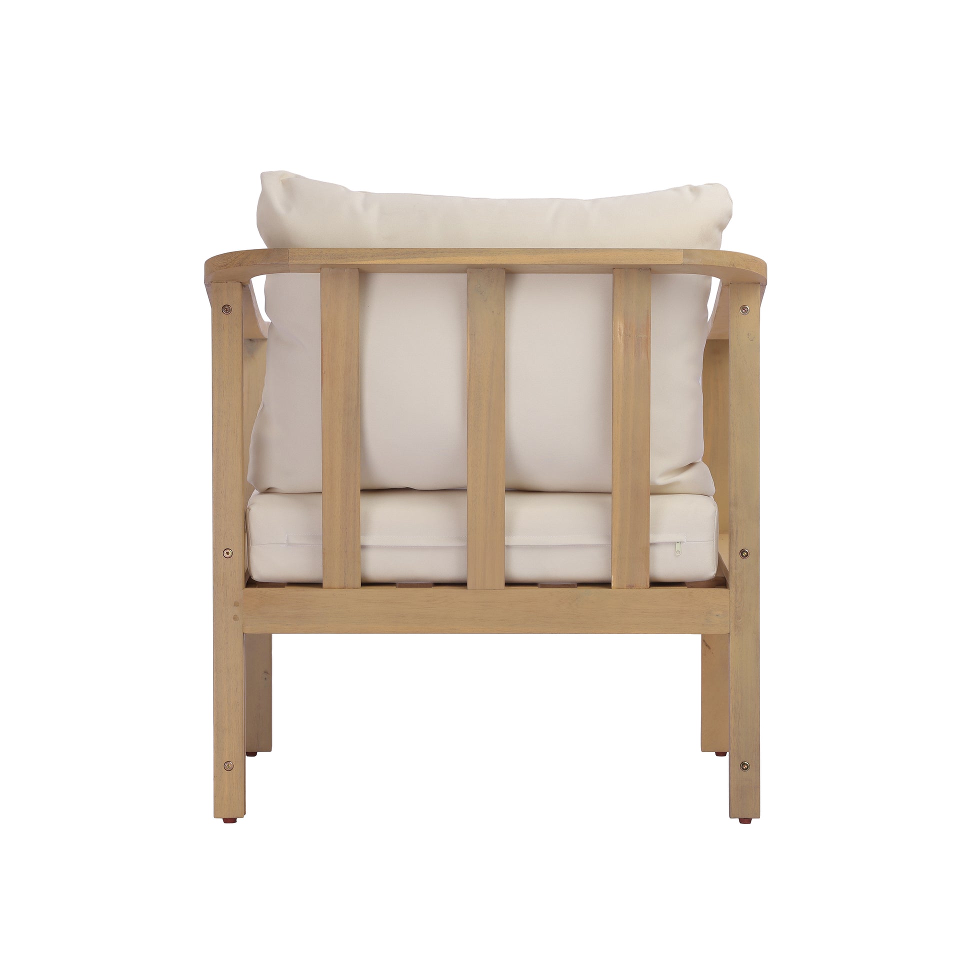 Acacia wood patio furniture club chair,26.38" deep seat design with soft cushion, slatted wood backrest,suitable for porches,gardens,backyards,and balconies (Light Teak+Cream Cushion) image 7