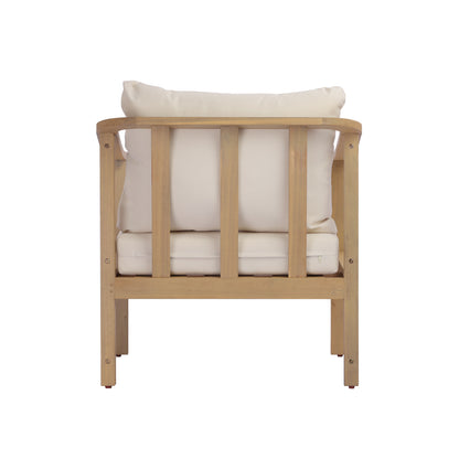 Acacia wood patio furniture club chair,26.38" deep seat design with soft cushion, slatted wood backrest,suitable for porches,gardens,backyards,and balconies (Light Teak+Cream Cushion) image 7