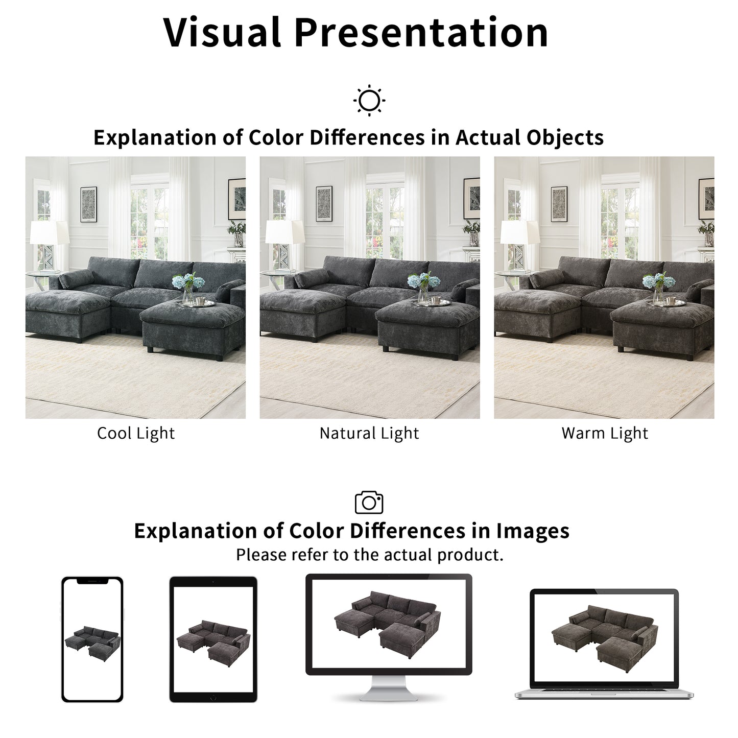 [NEW SKU of N723S7723E]84.5'' Modular Sectional Sofa with Storage Pockets, 5 Seat U Shaped Chenille Couch Set with Pillows, Free Combination Modern Cloud Sofa with Movable Ottoman image 7