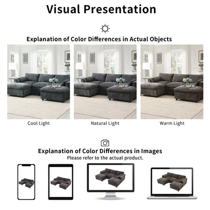 [NEW SKU of N723S7723E]84.5'' Modular Sectional Sofa with Storage Pockets, 5 Seat U Shaped Chenille Couch Set with Pillows, Free Combination Modern Cloud Sofa with Movable Ottoman image 7