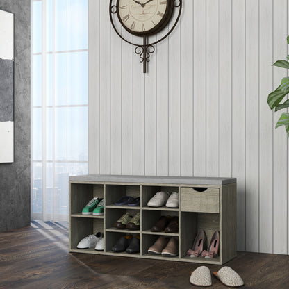 Storage Bench, Shoe Bench, Entryway Bench with Padded Cushion, Drawer and Open Compartments, Bench with Storage, 3 Tier Shoe Rack Bench image 4