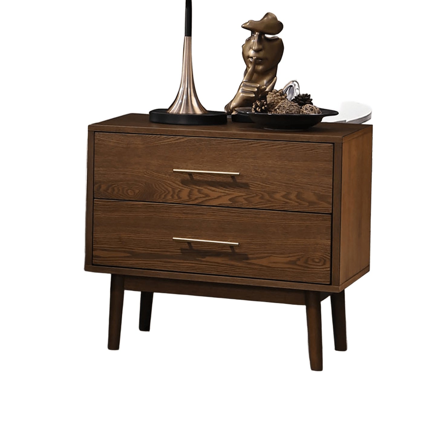 Walnut Color Panel Headboard 3pc Bedroom Set Queen Size Bed 2x Nightstands Wooden Mid-Century Modern Style image 5